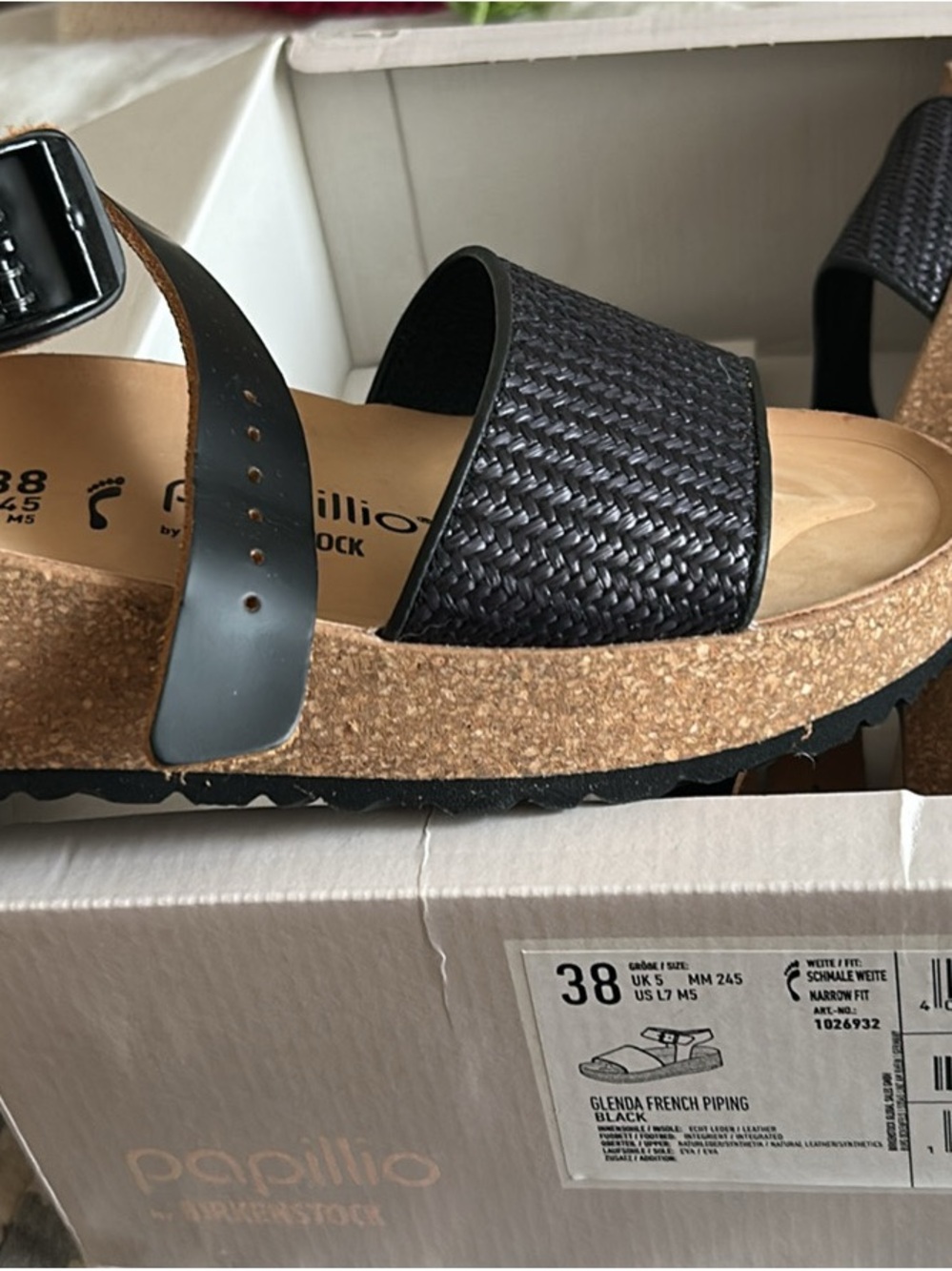 Papillio Black Cork Platform Sandal with Woven Toe Strap